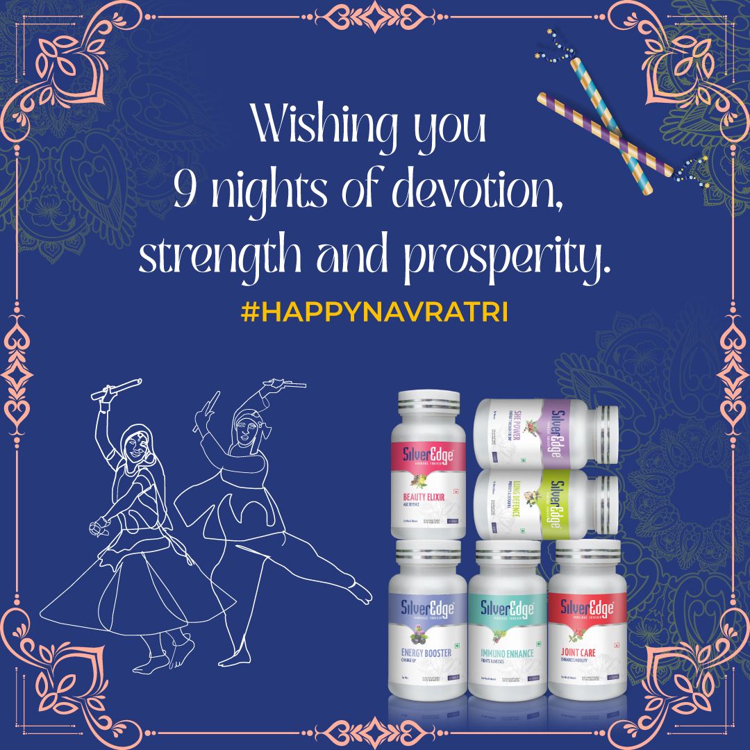 getsilveredge's tweet photo. Let this festive period bring joy and enthusiasm to your lives. Be prepared to enjoy it at its best with a wide range of SilverEdge Nutraceuticals for all your silver age needs.
Visit https://t.co/s6fdkeeTlg today! 

#SilverEdge #Nutraceutical #HappyNavratri #Navratri2022 https://t.co/wf5xa724UU