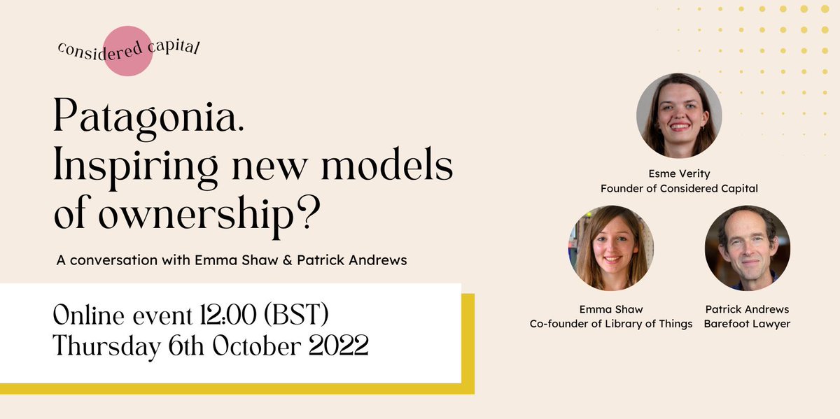 Join me next Thursday for a community conversation on <a href="/patagonia/">Patagonia</a> with <a href="/embl_em/">Emma Shaw</a> and <a href="/patrickandr/">Patrick Andrews</a>. 

📍Thursday October 6th
📍 12PM (UK time) 

Click the link to grab your FREE ticket

lu.ma/edd716om