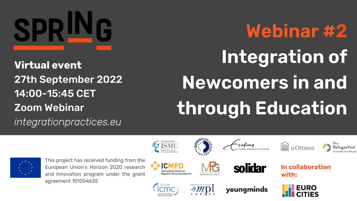 H2020_sprINg's tweet photo. ⏰ Join us tomorrow for the webinar on integration and education, one of the main goals will be to discuss instruments and initiatives to support the access of migrants and refugees to formal, informal and non-formal education.👇 https://t.co/lbFuCnR8ui https://t.co/gu86eCYkDH