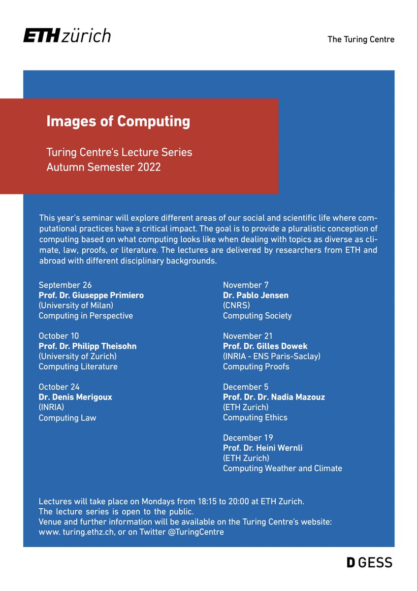 On my way to <a href="/TuringCentre/">Turing Centre Zurich</a> to open the Lecture Series "Images of Computing" with a talk on "Computing in Perspective" based on my "On the Foundations of Computing" <a href="/OUPAcademic/">Oxford Academic</a> academic.oup.com/book/36767 I will be followed by a great lineup of other speakers. Looking forward to it!