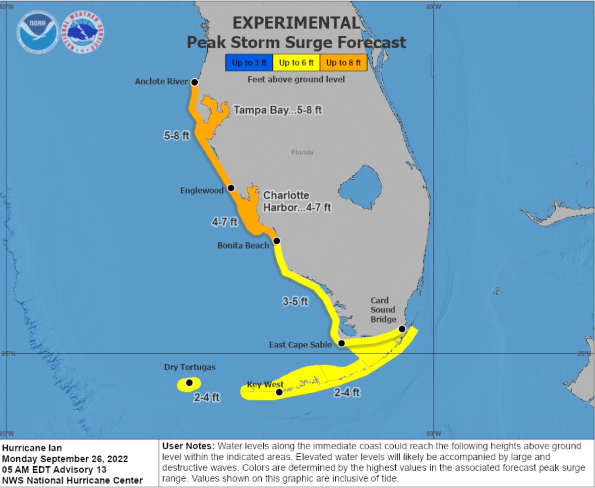 JimCantore's tweet photo. HURRICANE watches &amp;STORM SURGE watches are up, please know your evacuation zone which will likely ramp up over the next 24hrs.  The NHC map below is based on current track and worst case scenario. Looks like zone A is in play.  PLUS significant freshwater flooding possible. #ian https://t.co/4OQDG4Shez