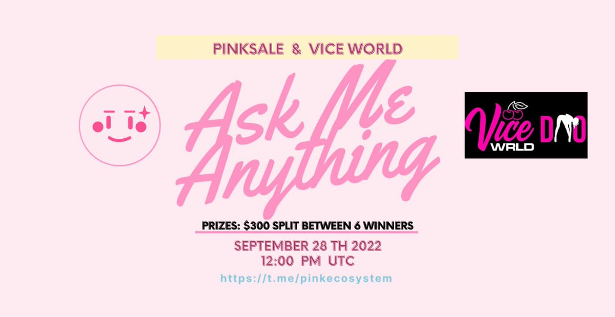 vicewrlddao's tweet photo. 🔥 Upcoming VICEWRLD AMA!
✅ Event: VICEWRLD voice AMA
✅ Where: https://t.co/ixvuTA0GCm
✅ When: 28th September 12:00PM UTC
✅ Prize: $300 split between 6 winners   
👉 TG: https://t.co/UVkNMnrnO0  
👉 Web: https://t.co/PX7S01knbn

#PRESALE #competition #Giveaway #XRP #BNB https://t.co/i6IxkZRv9M