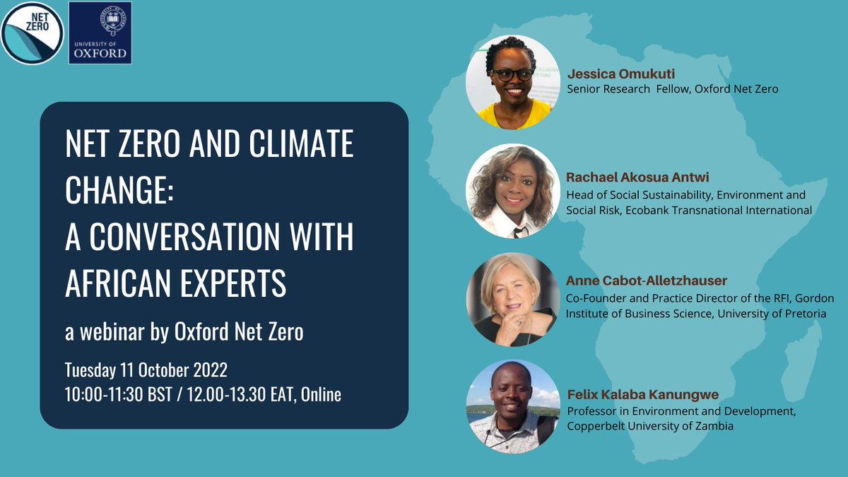 OxfordNetZero's tweet photo. 📢Net Zero and Climate Change: A Conversation with African Experts
🗓️Tues 11 Oct 10-11.30 BST, online

An expert panel will discuss what #NetZero action on #ClimateChange should look like for #Africa 

Register: https://t.co/hCdXYS8qWo https://t.co/LtKZ6sHeSU