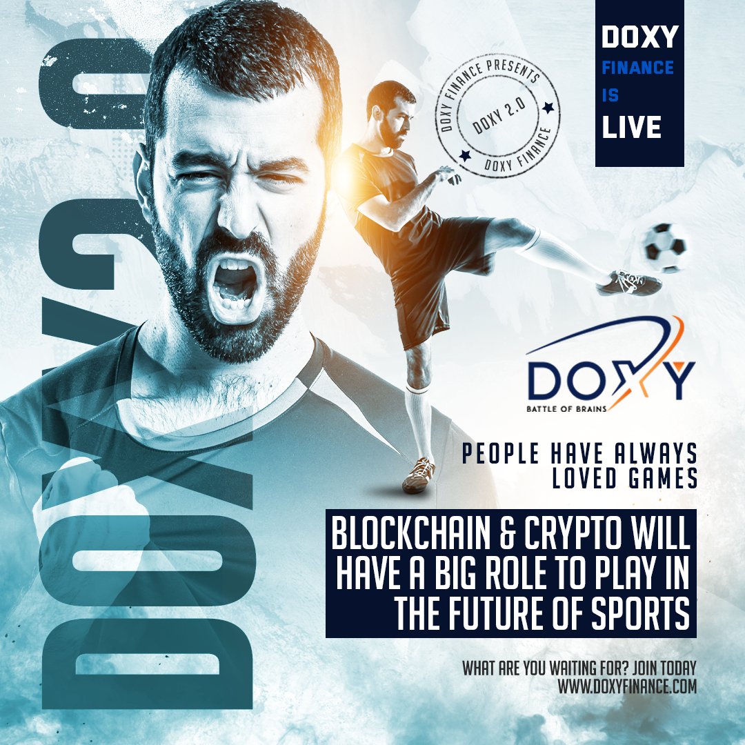 Doxy Finance (@doxyfinance) on Twitter photo People have always loved games. Blockchain and Crypto will have a big role to play in the future of sports. 
Doxy Finance is Live Join us today👉doxyfinance.com & Grow Your Future With Us.
#blockchaintechnology #decentralized #finance #bitcoin #Crypto #fantasy #platform People have always loved games. Blockchain and Crypto will have a big role to play in the future of sports. 
Doxy Finance is Live Join us today👉doxyfinance.com & Grow Your Future With Us.
#blockchaintechnology #decentralized #finance #bitcoin #Crypto #fantasy #platform