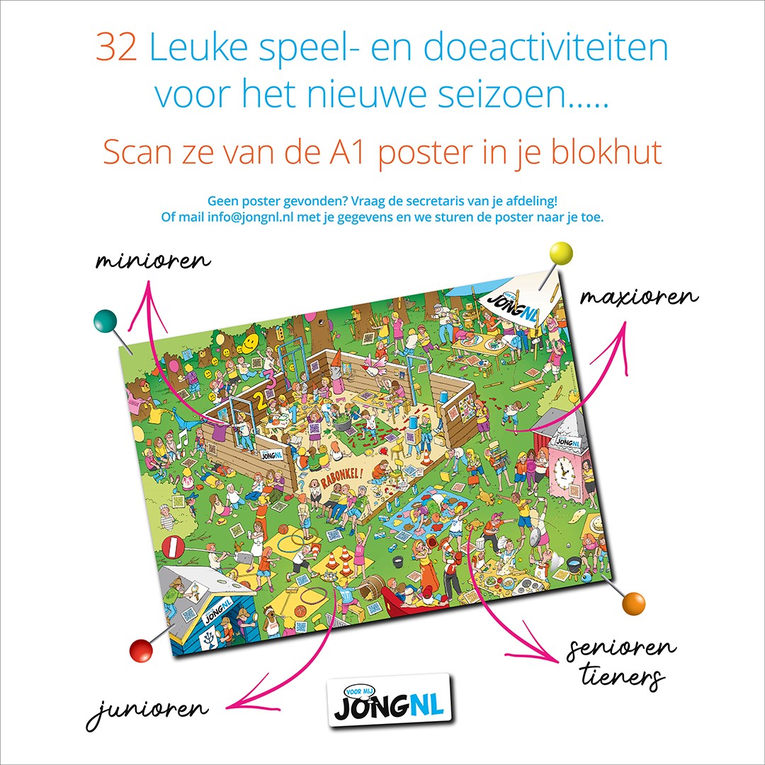 JongNL Limburg heeft hele leuke en handige spelposters uitgebracht die alle afdelingen in hun blokhut op kan hangen. 1 grote en nog 4 aparte voor elke leeftijdsgroep. Leuk spelidee nodig? Scan een QR-code en je kunt meteen aan de slag! #spel #spelen #speltips #jongnl #limburg