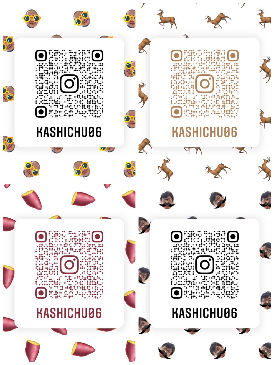 M_Edu_Kashichu's tweet photo. 教習生のみんなにカシチューのインスタをフォローして欲しいから、QRコードをたくさん作ったよ👏🔥

小さめのカードのようにして、入校の時にお配りする予定です！！
種類は・・・無限大です。
もしかしたら推し指導員の写真のQRコードがゲットできるかも、、？！
準備中なので、乞うご期待です♪ https://t.co/9RfIDYHExB
