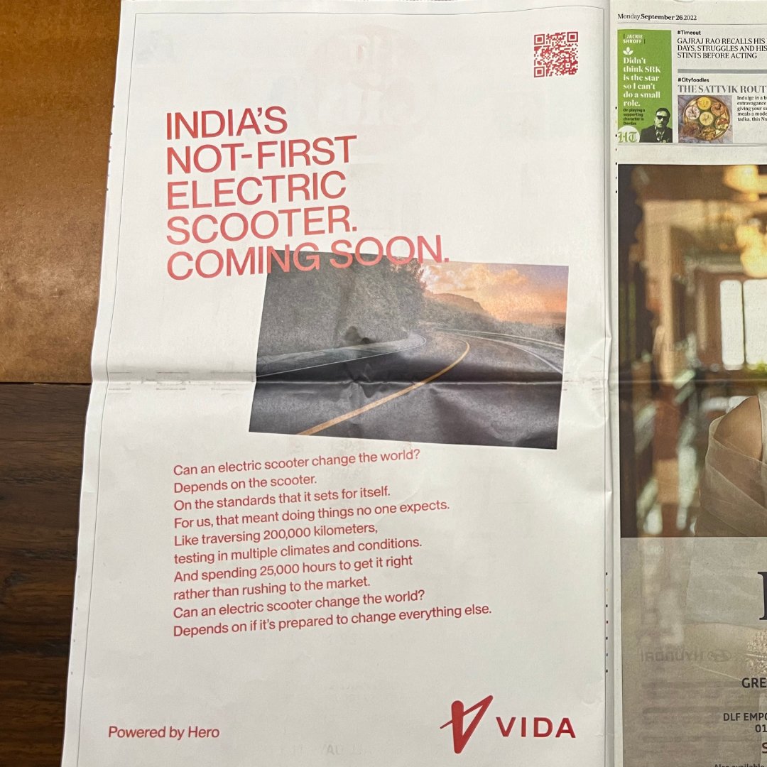 New work 🟠🟠🟠
VIDA announces its arrival as India’s #NotFirst Electric Scooter, here just in time to change the ways of the world.
Kudos to our brave clients and the awesome team. More to come soon—ride on! <a href="/HeroMotoCorp/">Hero MotoCorp</a>