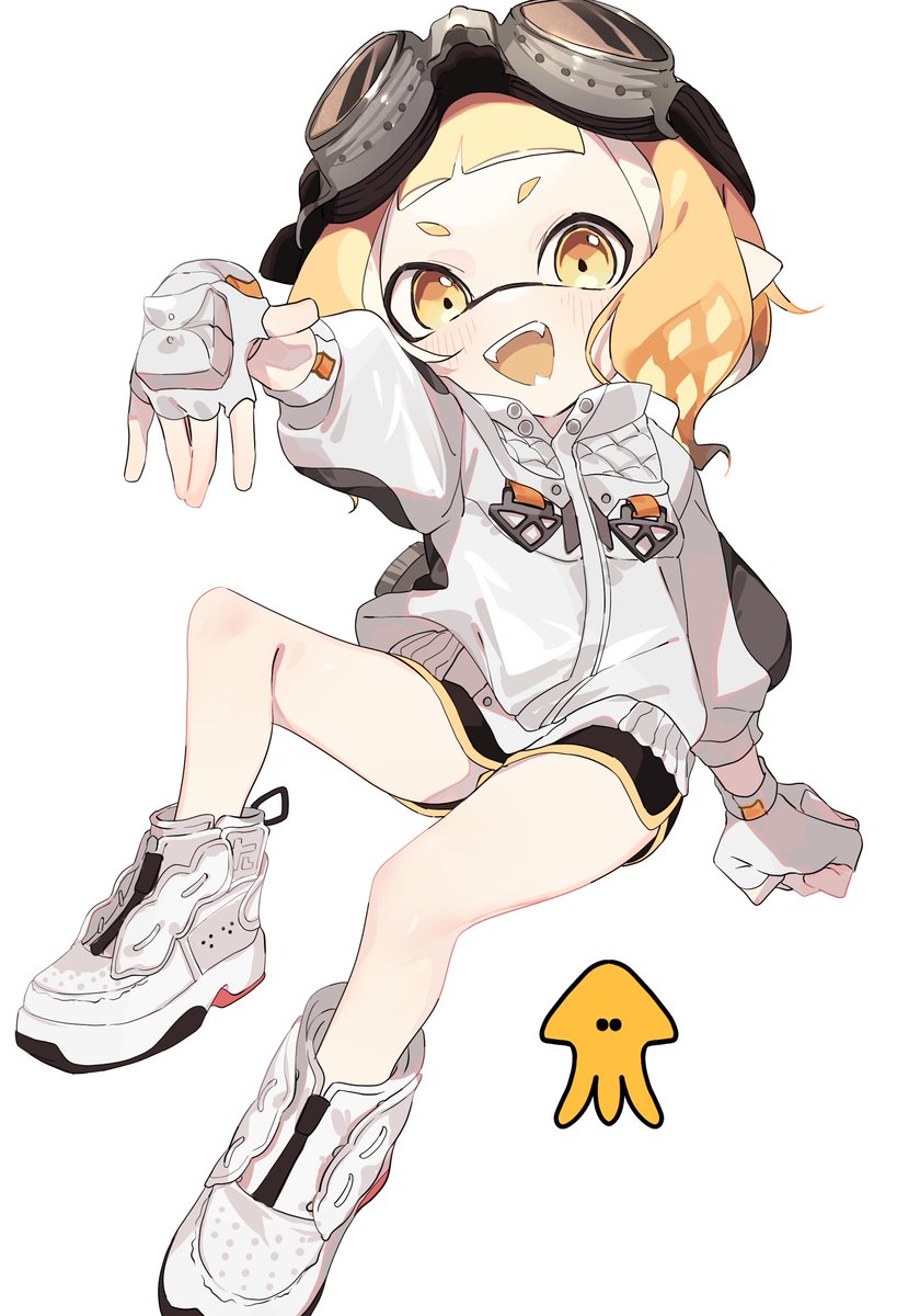 inkling ,inkling girl 1girl shorts gloves goggles solo fingerless gloves blonde hair  illustration images