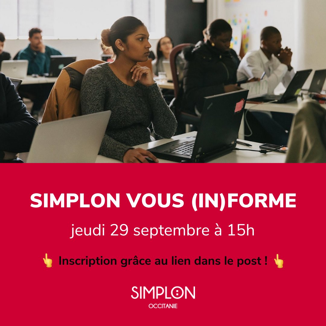 A la recherche d'une poursuite d'étude ou d'une reconversion ou d'une initiation, <a href="/simplonco/">ok</a> déploie un programme complet de formations dans <a href="/Occitanie/">Région Occitanie</a> 

Pour tout savoir, connectez-vous avec les équipes :
app.livestorm.co/simplon-5/renc…

@Poleemploi_oc <a href="/ApecOccitanie/">@Apec Occitanie</a> @crijoccitanie