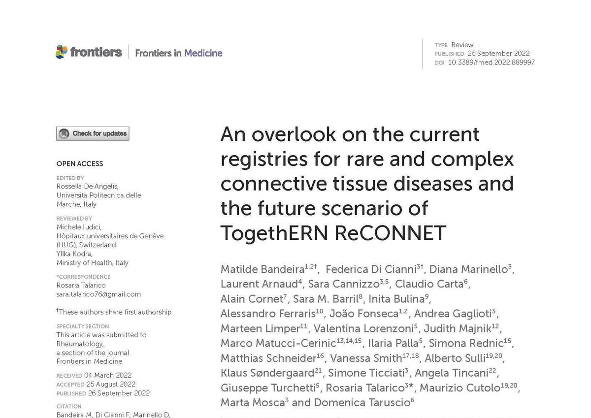 SaraTalarico2's tweet photo. โก๏ธ New article published in @FrontMedicine
"An overlook on the current #registries for rare and complex connective tissue diseases and the future scenario of #TogethERN ReCONNET"
https://t.co/WrpGOxZzP3
#EuropeanReferenceNetworks
ERN ReCONNET. More than a Network. https://t.co/qzG80di0nw