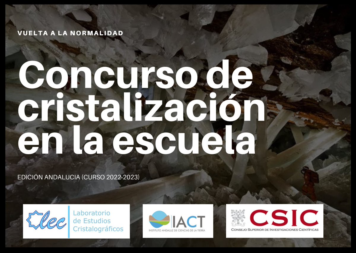 Cristales_Aula's tweet photo. Queridos profesores, 
Una vez acabadas la restricciones, volvemos un año mas con una nueva edición del Concurso de Cristalización en la Escuela. 
Este año estamos rediseñando el formato volviendo a ser presencial. 
Link: https://t.co/WTNlk8LBzo
¡Esperamos vuestra participación! https://t.co/7gl7k7Tv4o