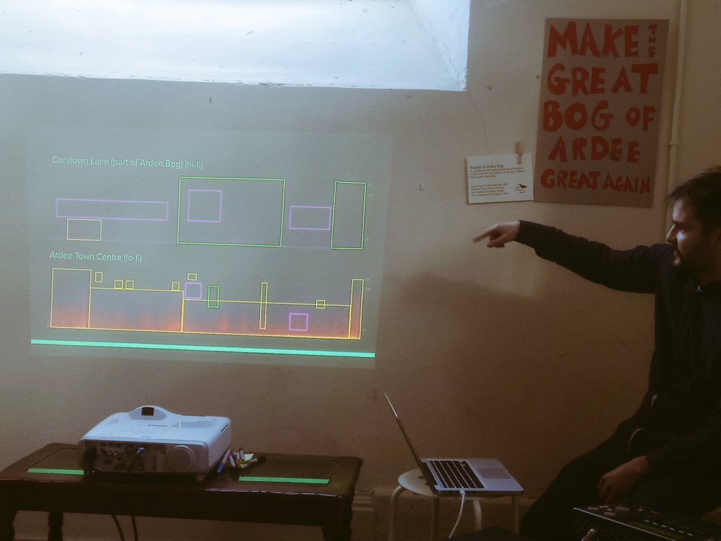 One of my fav talks at #ArdeeBogCafe was the brilliant field recordist Dean McDonnell chatting about bioacoustics &amp; the soundscapes of #ArdeeBog - check out his website at habitatsounds.ie
