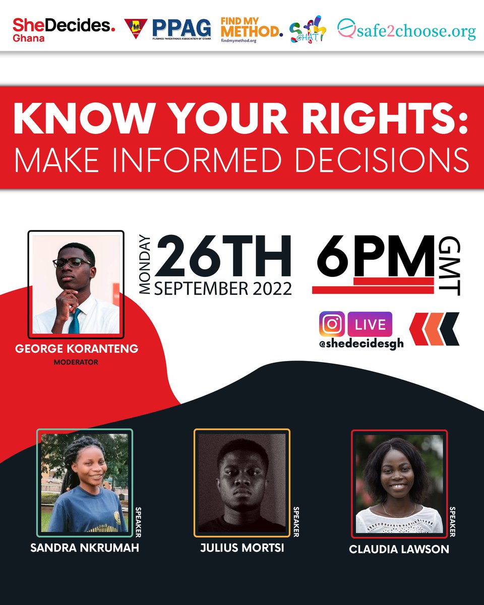 Smoooth_Chat's tweet photo. At 6pm today we're on live on your Instagram timeline... Join in and know your rights and make informed decisions.
#Smooothchat #shedecidesgh https://t.co/iDacGcZ7jI