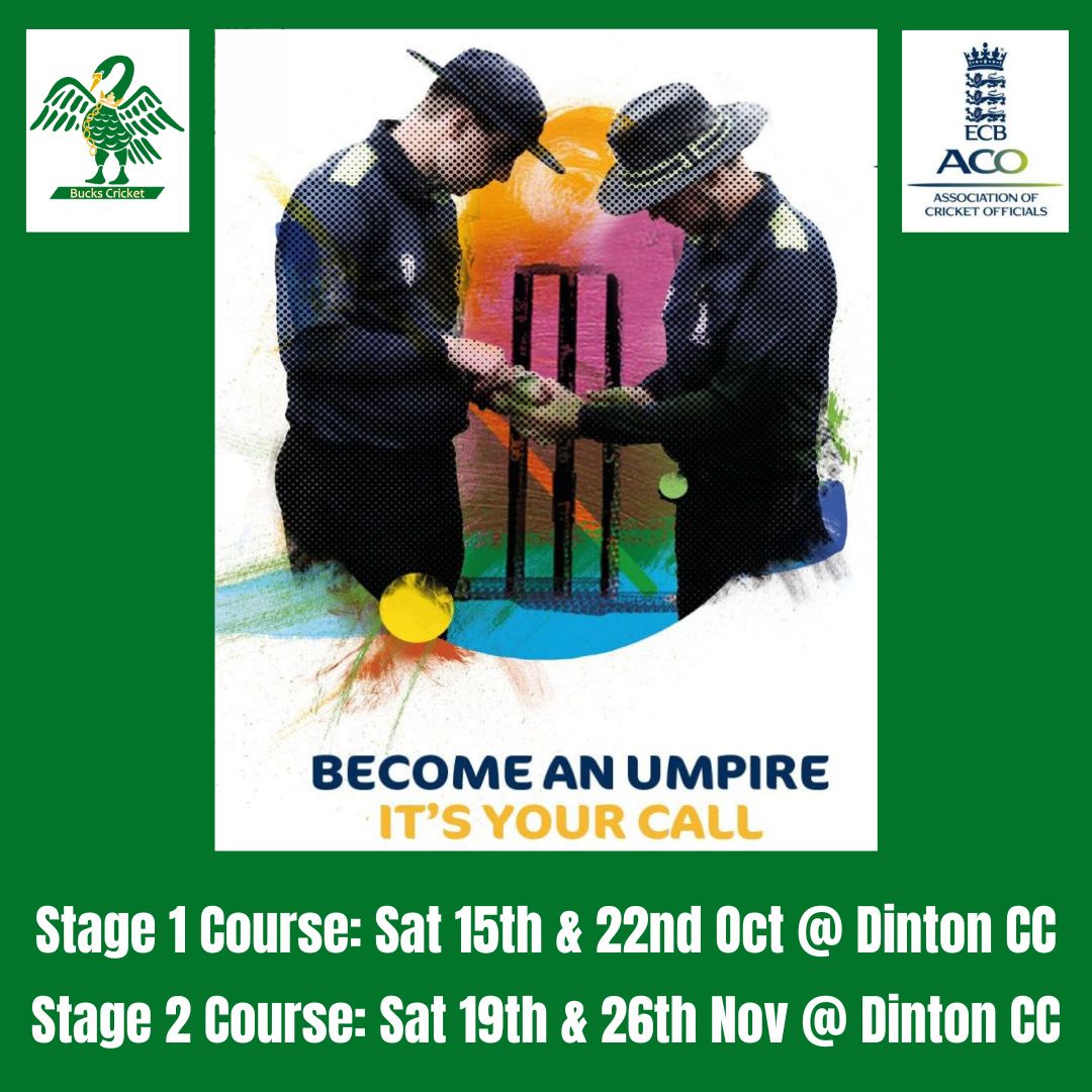 The season may just have ended, but perhaps you are still interested in becoming an umpire?

Whether you are interested in becoming a cricket umpire at a recreational level or for a league. Courses are open to all ages.

Find out more here:
buckscricket.play-cricket.com/web_pages/umpi…