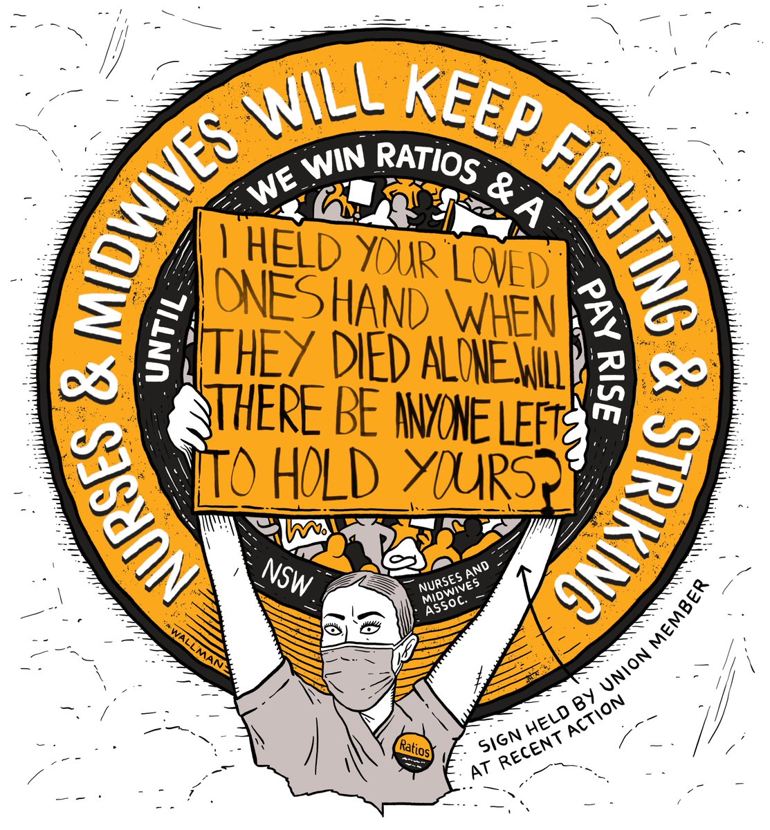 wallmansam's tweet photo. drawing i did for a mate, congrats to the nsw nurses and midwives union who have just organised their first 24 hour picket line >:-) https://t.co/JAtrXxPg5T