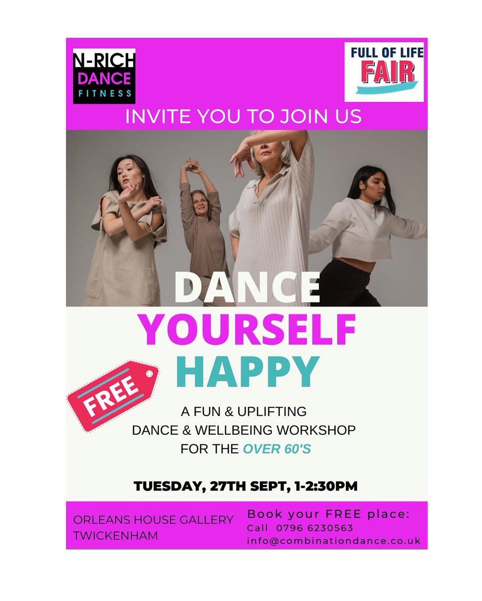 Combination Dance Co (@combinationdc) on Twitter photo Please join our fabulous, fun & free dance & well-being workshop at Orleans House gallery café Tomorrow Tuesday, September 27 from 1 until 2:30 pm. All thx to Full Of Life Fair <a href="/richmondcouncil/">RichmondCouncil</a> . Booking here:
eventbrite.co.uk/e/dance-yourse… <a href="/RCVS_Richmond/">RichmondCVS</a> <a href="/ageukrichmond/">Age UK Richmond upon Thames</a> <a href="/RISE_Richmond/">RISE</a> Please join our fabulous, fun & free dance & well-being workshop at Orleans House gallery café Tomorrow Tuesday, September 27 from 1 until 2:30 pm. All thx to Full Of Life Fair <a href="/richmondcouncil/">RichmondCouncil</a> . Booking here:
eventbrite.co.uk/e/dance-yourse… <a href="/RCVS_Richmond/">RichmondCVS</a> <a href="/ageukrichmond/">Age UK Richmond upon Thames</a> <a href="/RISE_Richmond/">RISE</a>