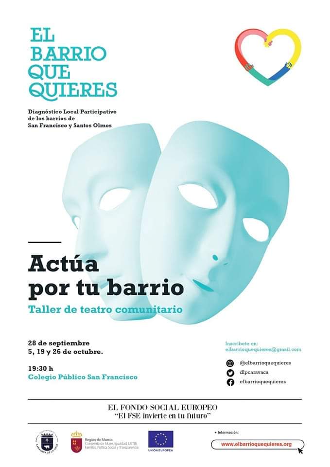 👨‍👩‍👦‍👦🎭 El taller de #teatro  comunitario es una de las actividades del proyecto ‘El barrio que quieres’, en el que participan vecinos del Barrio Nuevo, Santos Olmos y San Vicente. 

Si quieres participar, ¡No te lo pienses! Envía un correo a elbarrioquequieres@gmail.com.