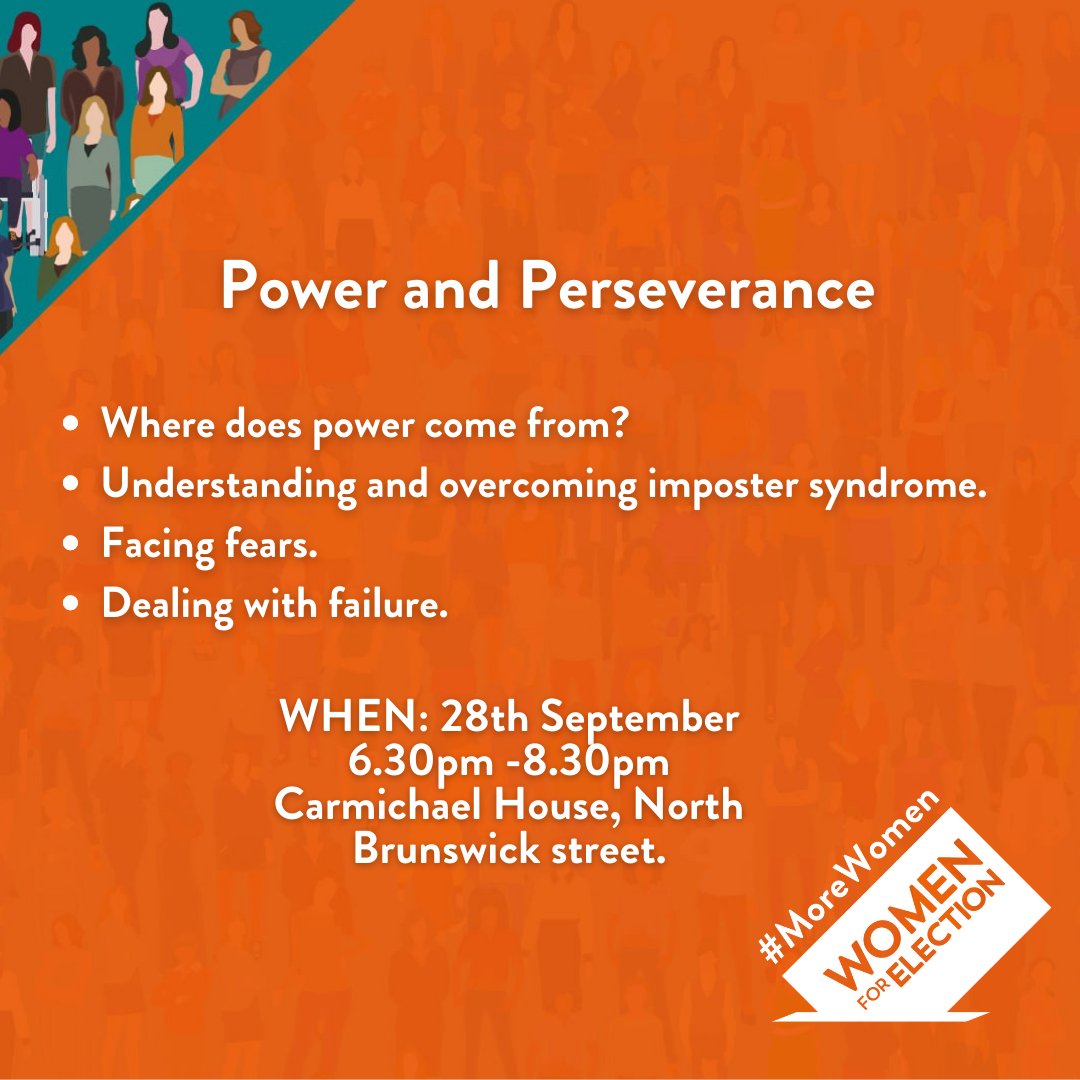 Women for Election (@women4election) on Twitter photo There are still some spaces left for Power and Perseverance this Wednesday from 6.30pm-8.30pm! This is a free workshop and an excellent space for anyone thinking about getting involved in politics or running again. 
Register here: 
womenforelection.ie/power-and-pers… There are still some spaces left for Power and Perseverance this Wednesday from 6.30pm-8.30pm! This is a free workshop and an excellent space for anyone thinking about getting involved in politics or running again. 
Register here: 
womenforelection.ie/power-and-pers…