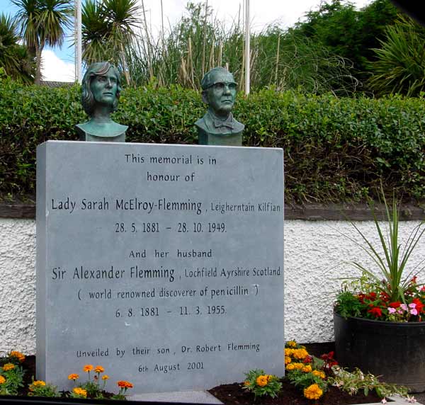 MayoNorth's tweet photo. Did you know that the discoverer of penicillin Alexander Fleming was married to a Mayo woman who funded his research. Sarah McElroy-Fleming was born in #Kilfian, #NorthMayo #Ireland. A statue in their honour was unveiled in here in 2001. Read more here: https://t.co/oFwJnrs6Os https://t.co/kQVGok2xMK