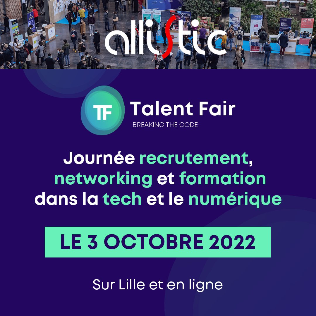🚀#TalentFair2022, l’événement dédié au recrutement, au networking et à la formation dans la tech et le numérique.

💡 Emploi, conférences, ateliers…

📆 3 oct 2022

📍 Organisé par Euratech, la @MEL_Lille et les <a href="/hautsdefrance/">Région Hauts-de-France</a>

✅ Infos &amp; inscriptions ► euratech.me/TF22