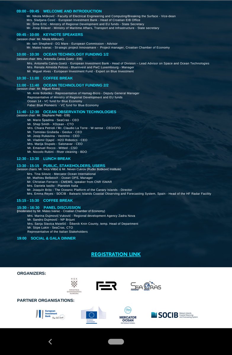 SeaCras (@seacras) on Twitter photo We are building a strong innovation 💡and financial 💶 ecosystem for a #sustainable #blueeconomy growth in the #adriatic 🌊
<a href="/EIB/">European Investment Bank</a> <a href="/EIF_EU/">European Investment Fund</a>
See you at "Ocean Monitoring and Protection Technologies and Services in the Adriatic" - organized by <a href="/SeaCras/">SeaCras</a>, <a href="/innovamare/">InnovaMare Project - Interreg Italy Croatia</a> <a href="/hgk/">Hrvatska gospodarska komora (HGK)</a>, <a href="/fer_unizg/">Faculty of Electrical Engineering and Computing</a> We are building a strong innovation 💡and financial 💶 ecosystem for a #sustainable #blueeconomy growth in the #adriatic 🌊
<a href="/EIB/">European Investment Bank</a> <a href="/EIF_EU/">European Investment Fund</a>
See you at "Ocean Monitoring and Protection Technologies and Services in the Adriatic" - organized by <a href="/SeaCras/">SeaCras</a>, <a href="/innovamare/">InnovaMare Project - Interreg Italy Croatia</a> <a href="/hgk/">Hrvatska gospodarska komora (HGK)</a>, <a href="/fer_unizg/">Faculty of Electrical Engineering and Computing</a>