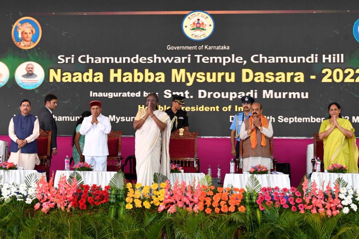 President Droupadi Murmu inaugurated the Mysuru Dasara Festival at Chamundi Hills, Mysuru.