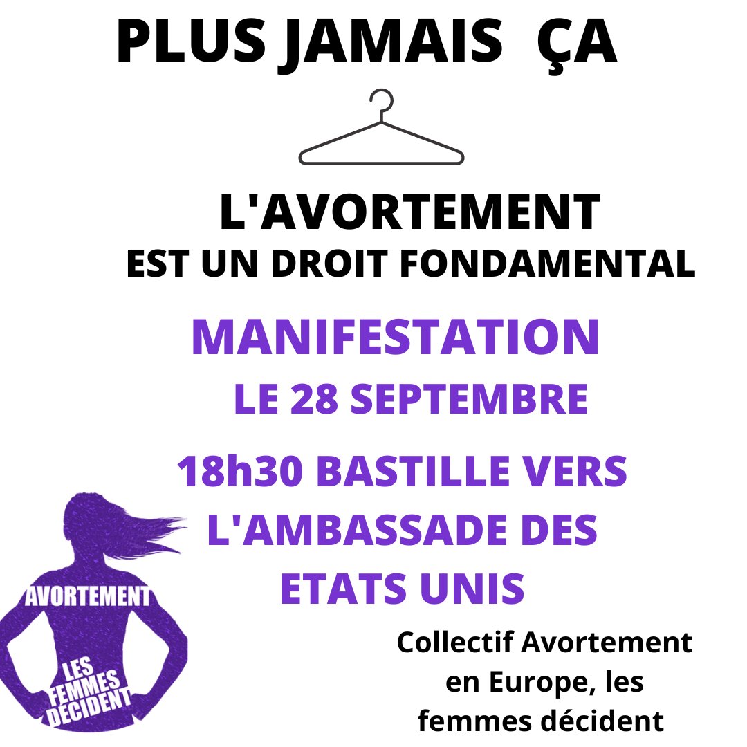 CollAvortement's tweet photo. A Paris, la manifestation va de Bastille, à l'entrée du Jeu de Paume, vers l'Ambassade des États Unis #avortement #28septembre https://t.co/XLey9bsS8U