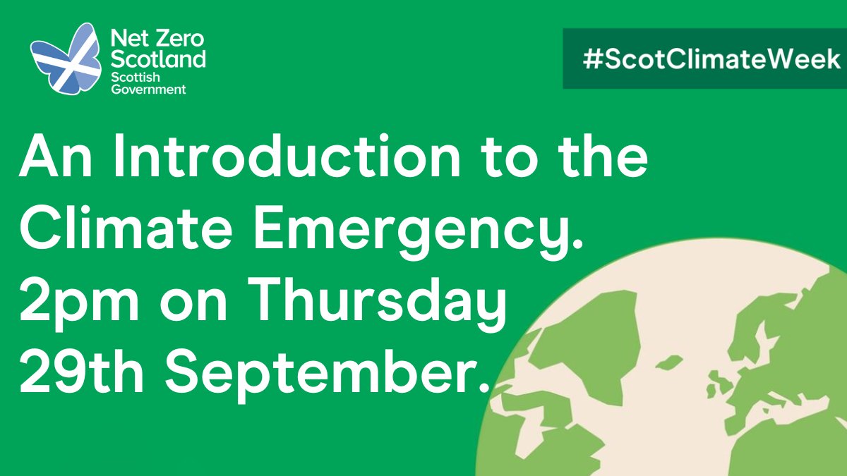 ScotGovNetZero's tweet photo. Join this free online event on Thursday 29th September at 2pm to learn what the climate emergency is, what it means for Scotland, and what climate action is taking place across the country.
You can register for the event here➡️ https://t.co/CfYQnzeE2D
#ScotClimateWeek https://t.co/OpVaognZ2C