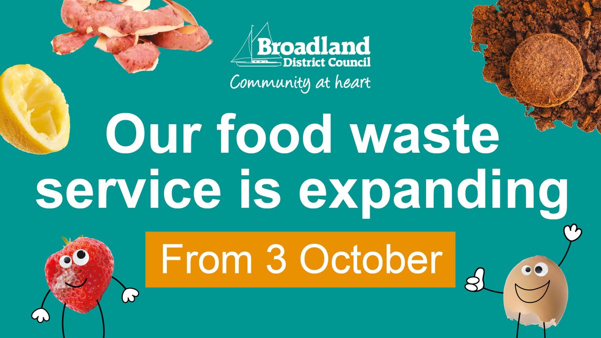 BroadlandDC's tweet image. Our food waste service is expanding to a further 30,000 households next week! This will be a weekly collection service on your normal rubbish and recycling day starting from 3 October. 

Find out more 👉 ow.ly/17CA50KRho0 

#ImprovingTheEnvironment #SupportingIndividuals