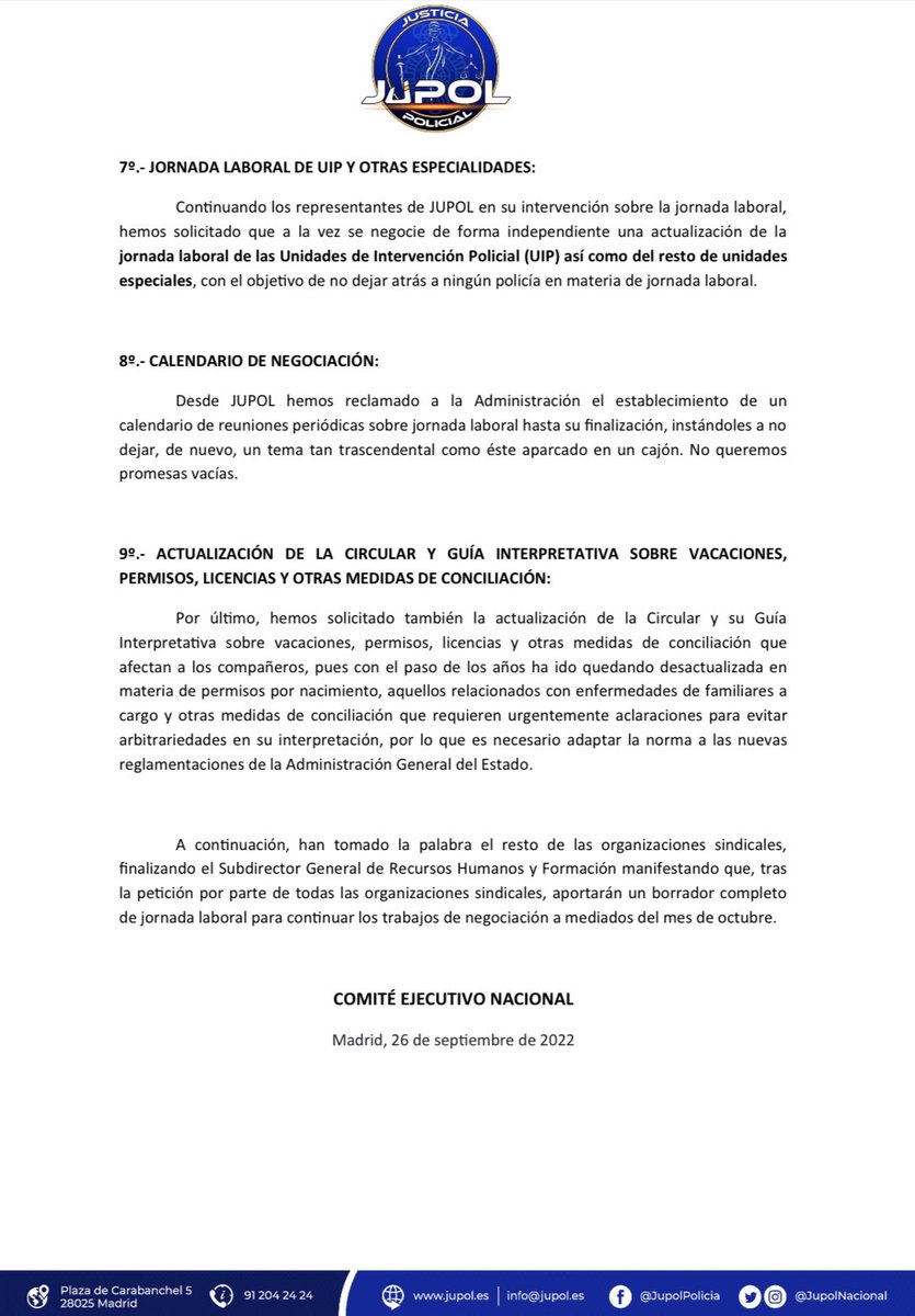 🆕#ULTIMAHORA

📄Comunicado sobre la #JornadaLaboral, convocada GRACIAS a la declaración de JUPOL de #PolicíaEnConflictoColectivo

🤷‍♂️El resto de organizaciones sindicales NO han presentado propuestas

⚠️El Sindicato SPP se niega en rotundo al 6x6

ℹ️Más Info.⤵️

#EquiparacionYa