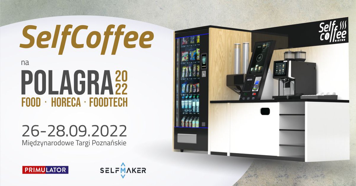 SelfMaker_Tech's tweet photo. We are at the Targi POLAGRA 2022, where once again, in cooperation with Primulator Polska, we present one of our flagship projects, the #SelfCoffee self-service food outlet ☕️🤩 More info about the fair here 👇
https://t.co/VkP1QizUTt
Visit us in Poznań on 26-28.09! See you 🙌 https://t.co/GtTo2WRA37