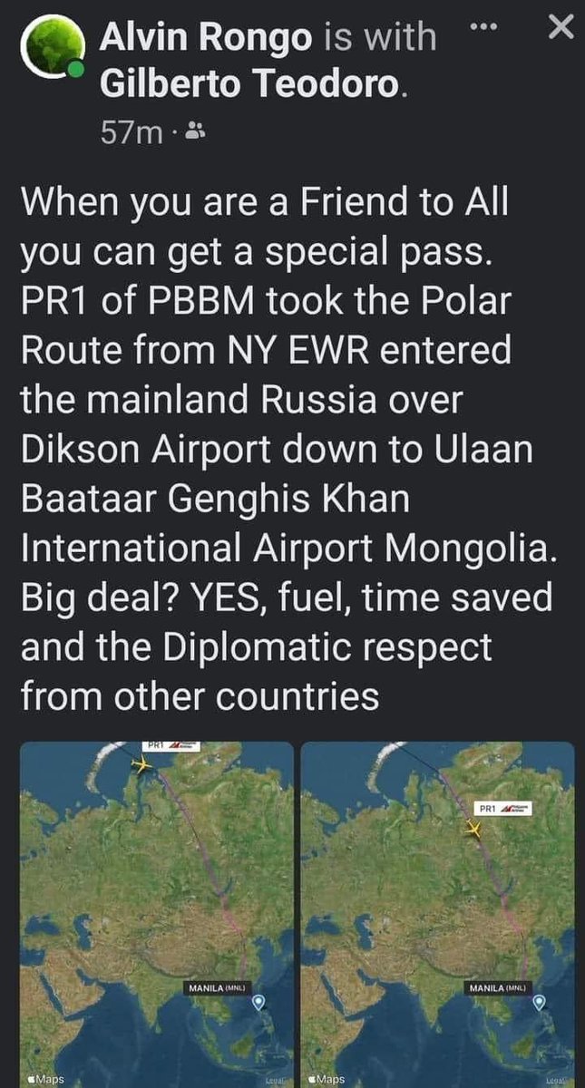 ninabeIlatrix1's tweet photo. Wow!! 🤩🤩🤩 PBBM pinadaan sa Russia, Mongolia to save on time and costs. Bihira na lang nakakadaan sa Russia now. https://t.co/kycykt7nrO