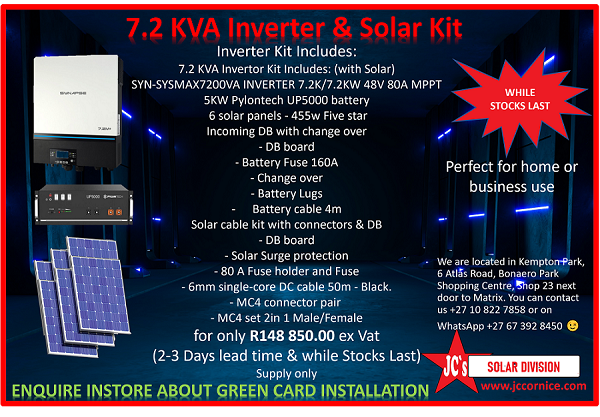 MstarProduct's tweet photo. We have 5 &amp; 7 KVA Invertor &amp; Solar Kits. We have the solution for you. We also offer Green Card Approved installation. We are located in Kempton Park, 6 Atlas Road, Bonaero Park Shopping Centre. Contact us +27 10 822 7858 or on WhatsApp +27 67 392 8450 https://t.co/YpKSFQsHQ4