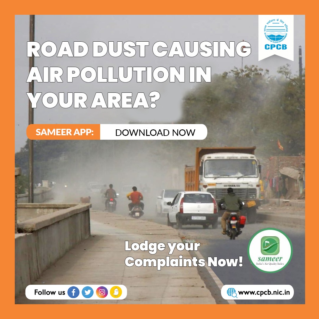 CPCB_OFFICIAL's tweet photo. #KnowYourSameer
Citizens in the Delhi-NCR who are facing difficulties caused due to road dust can lodge their complaints on Sameer App. 

#ChangeToChange #asteptowardsgreenenvironmen
@moefcc
@byadavbjp
@AshwiniKChoubey
@DrGargava 
@mygovindia
@PIB_India https://t.co/f2t52kGEod