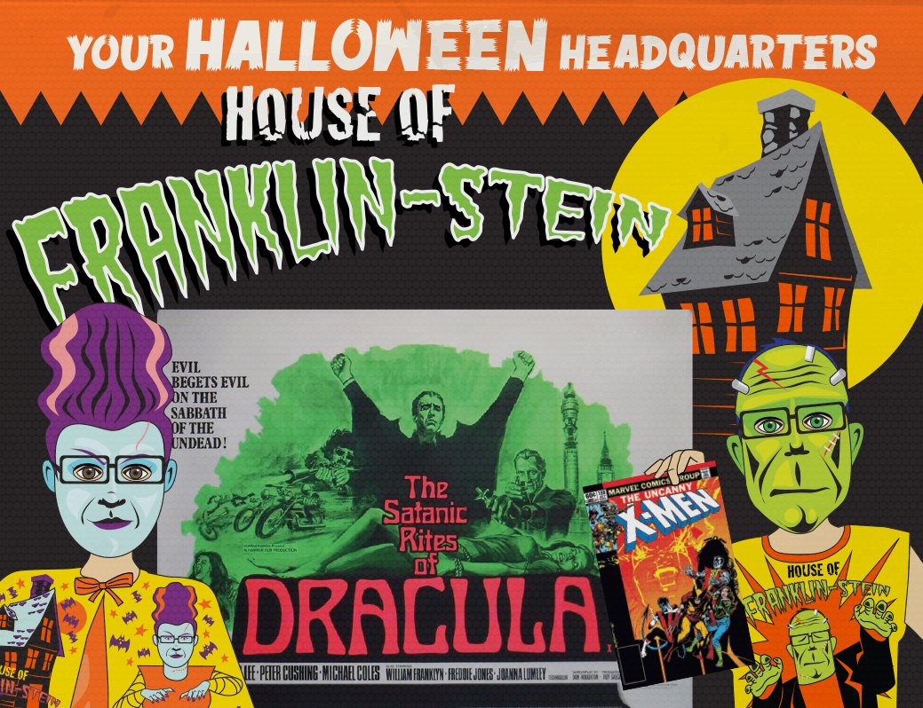 FWPodcasts's tweet photo. New HAMMER House of Franklin-Stein with "The Satanic Rites of Dracula", the final face-off between Christopher Lee's Count, and Peter Cushing's Van Helsing! Then it's Uncanny X-Men #159, where Dracula turns Storm into his bride-to-be! #FWPodcasts  https://t.co/x0saFJGjqR https://t.co/tdQaLYCN4K