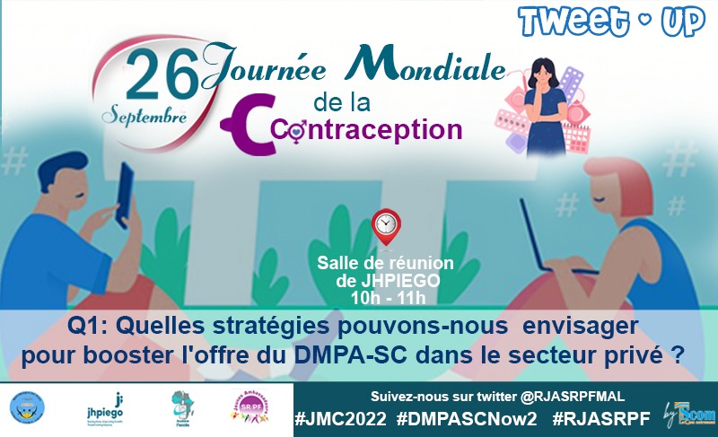 RJASRPFMALI's tweet photo. 🛑🛑🛑
Q1: Quelles stratégies pouvons-nous envisager pour booster l'offre du DMPA-SC dans le secteur privé ? 

#JMC2022
#DMPASCNow2
#RJASRPFMALI 
#Jhpiego https://t.co/tnGnO6JhbN