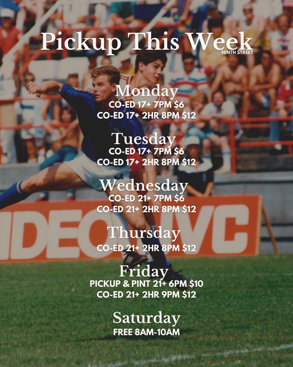 NinthStreetMPLS's tweet photo. Pickup this week! The weather is cooling off but inside is rolling along. Bring your friends to play at Ninth Street.
Signup on the Open Sports app or link in the bio
#minnesota #mn #twincities #soccerplayer #futbol #thebeautifulgame #playpickup #indoorsoccer #5aside https://t.co/owUMqZ0orR