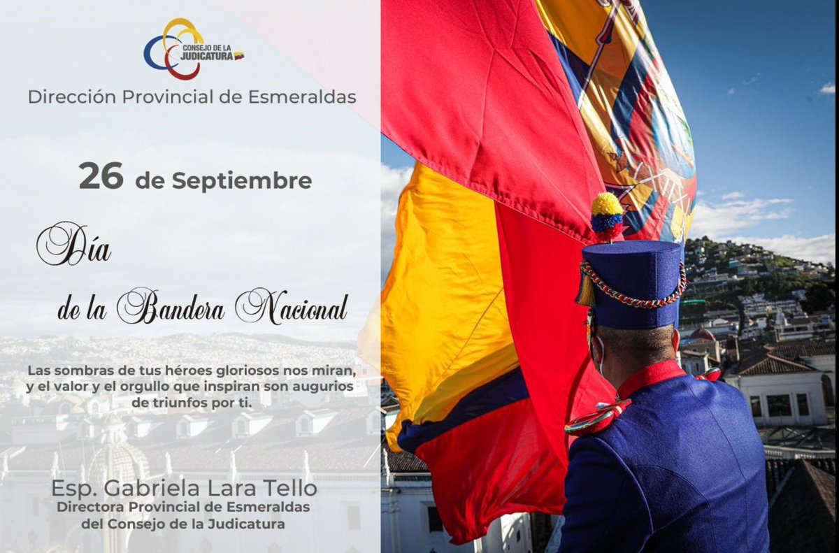EsmeraldasCJ's tweet photo. La Dirección Provincial de @EsmeraldasCJ, rinde loor a la Bandera del Ecuador, símbolo de libertad y de justicia.
#DiaDeLaBandera https://t.co/pElpmAlC7O