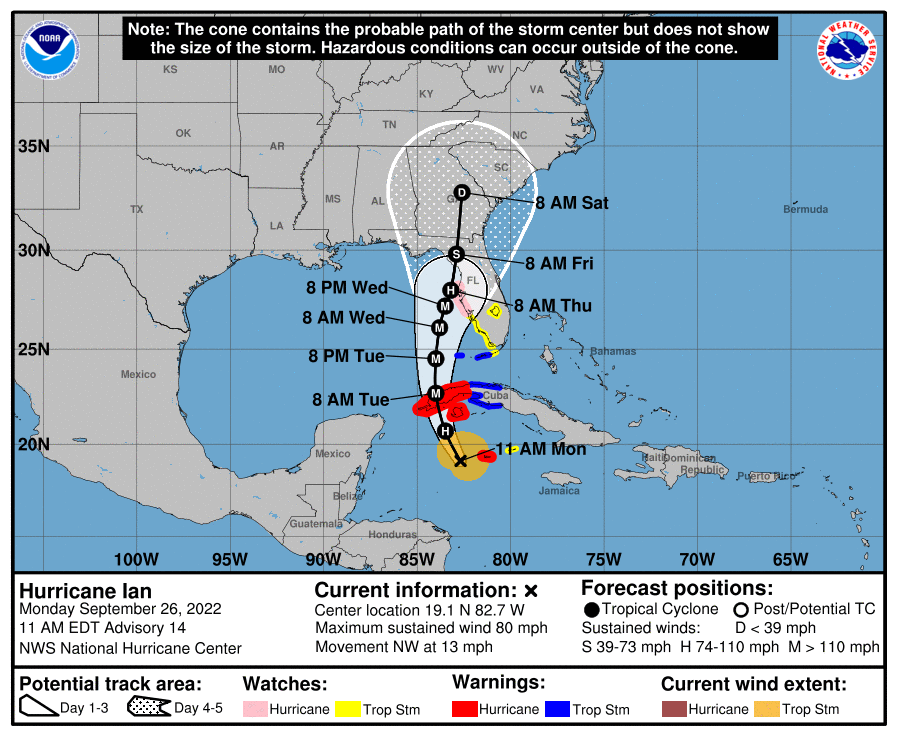 We are monitoring Ian 🌀 The current forecast doesn't have the center moving over Brevard, but the effects of these systems can be far reaching. Regardless of any impacts, we are ready 💪 This is what we're here for. Give us a call if you need anything! 💙