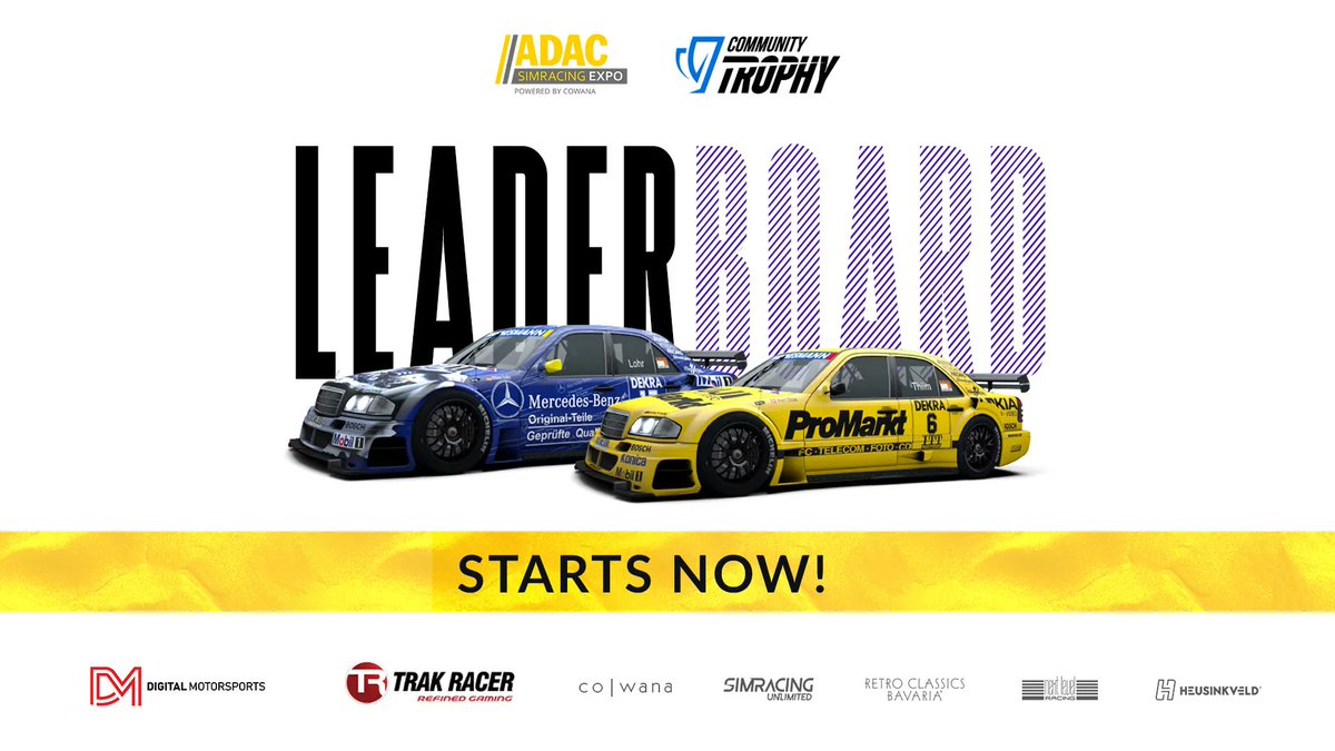 SimRacingExpo's tweet photo. The final #CommunityTrophy leaderboard on the #Road2SRE is here! You have decided that we are going to see DTM 1995 cars on the #Nurburgring in @raceroom - check the competition hub to set your lap time ⏱

▶https://t.co/oO8NI3aHlL 

#SimRacingExpo #SRE22 #SimRacing #RaceRoom https://t.co/5cFLSNdXSU
