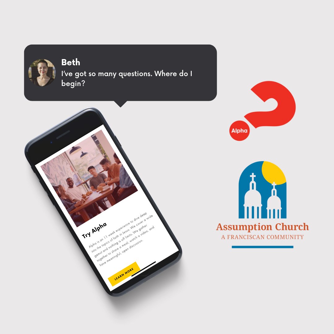 AssumptionSyr's tweet photo. Life is better when we do it together! Join us Tuesday night at 6:30 PM at The Grotto as we tackle life's biggest questions. Dinner is on us! Learn more at https://t.co/Af08qvHvSu https://t.co/TT5ssfZScr