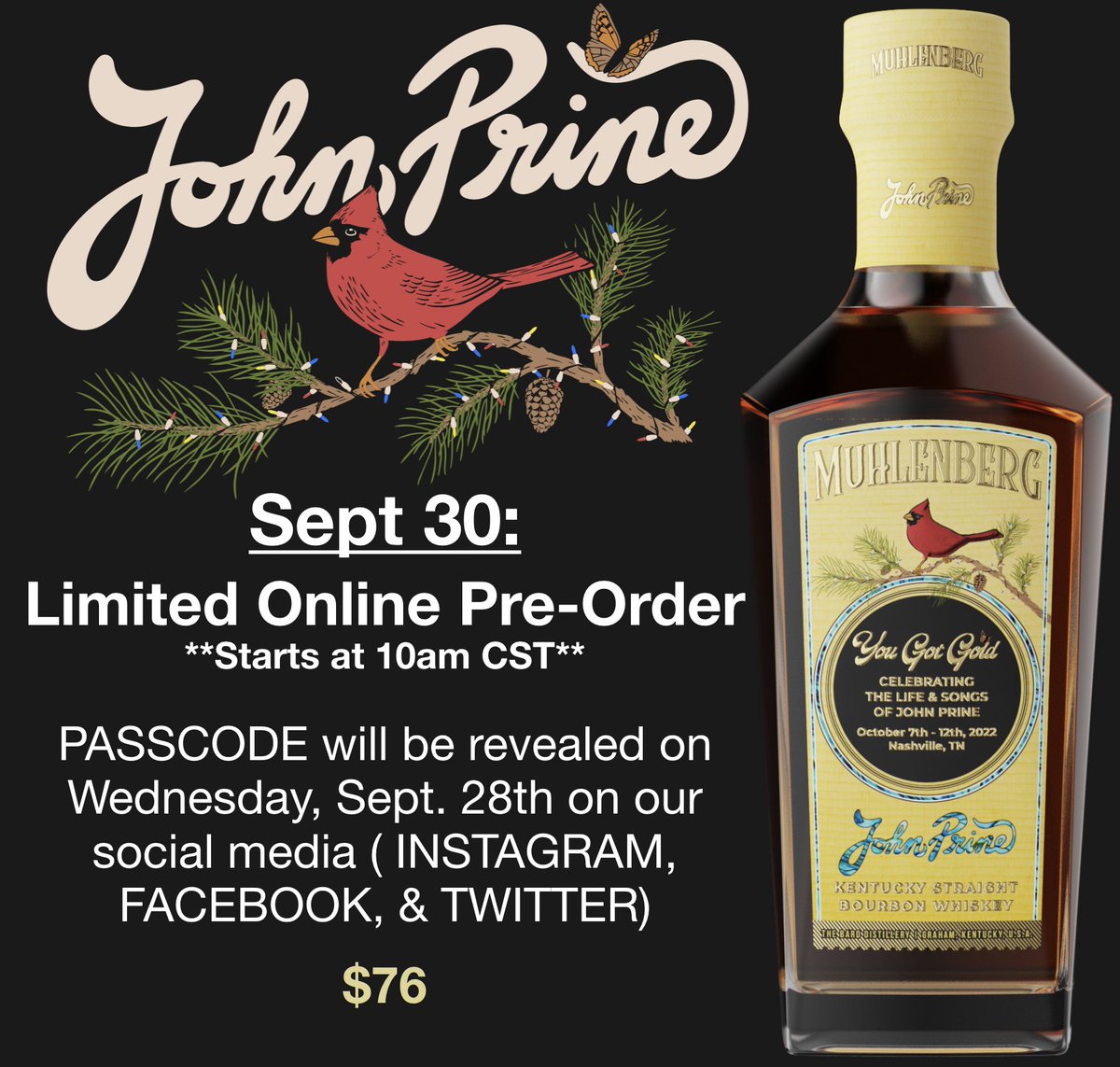 Limited Online Pre-Sale starts Sept 30th!  Passcode will be available here on Twitter on Wednesday, Sept. 28th.  We expect these bottles to sell out Fast, so don't miss it! #bourbon #whiskey
