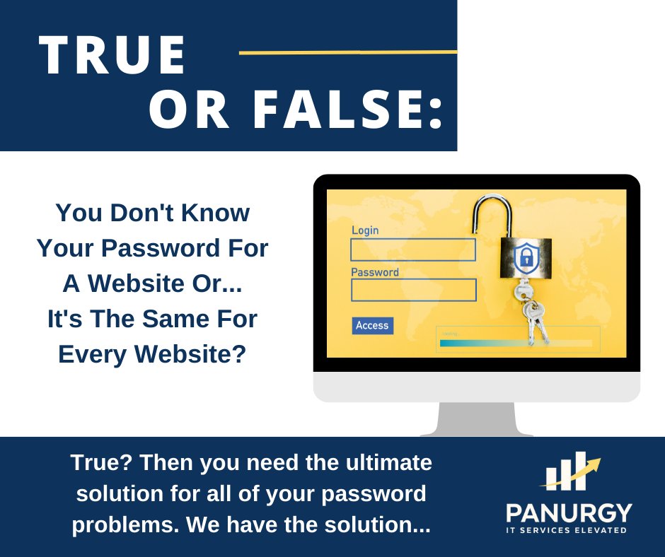 Panurgy2's tweet photo. You either have no idea what password you used for a certain website, or it’s the same password you use for every login across the board.
 
You need the ultimate password solution. Find out how here: https://t.co/KvMEdnMK8r

#ITservices #Passwords #cybersecurity #MSP https://t.co/dyI808U2mg