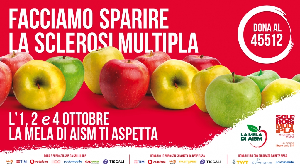 raisostenibile's tweet photo. Sabato 1 e domenica 2 ottobre molte piazze si colorano di rosso, giallo e verde. Sono le mele di @aism_nazionale che 14 mila volontari distribuiranno in tutta Italia. 
#RaccoltaFondi #NumeroSolidale 45512 a sostegno della ricerca.
#LaMeladiAISM #InsiemePiùForti
@pubbliprogresso https://t.co/u7rhnYFIBH