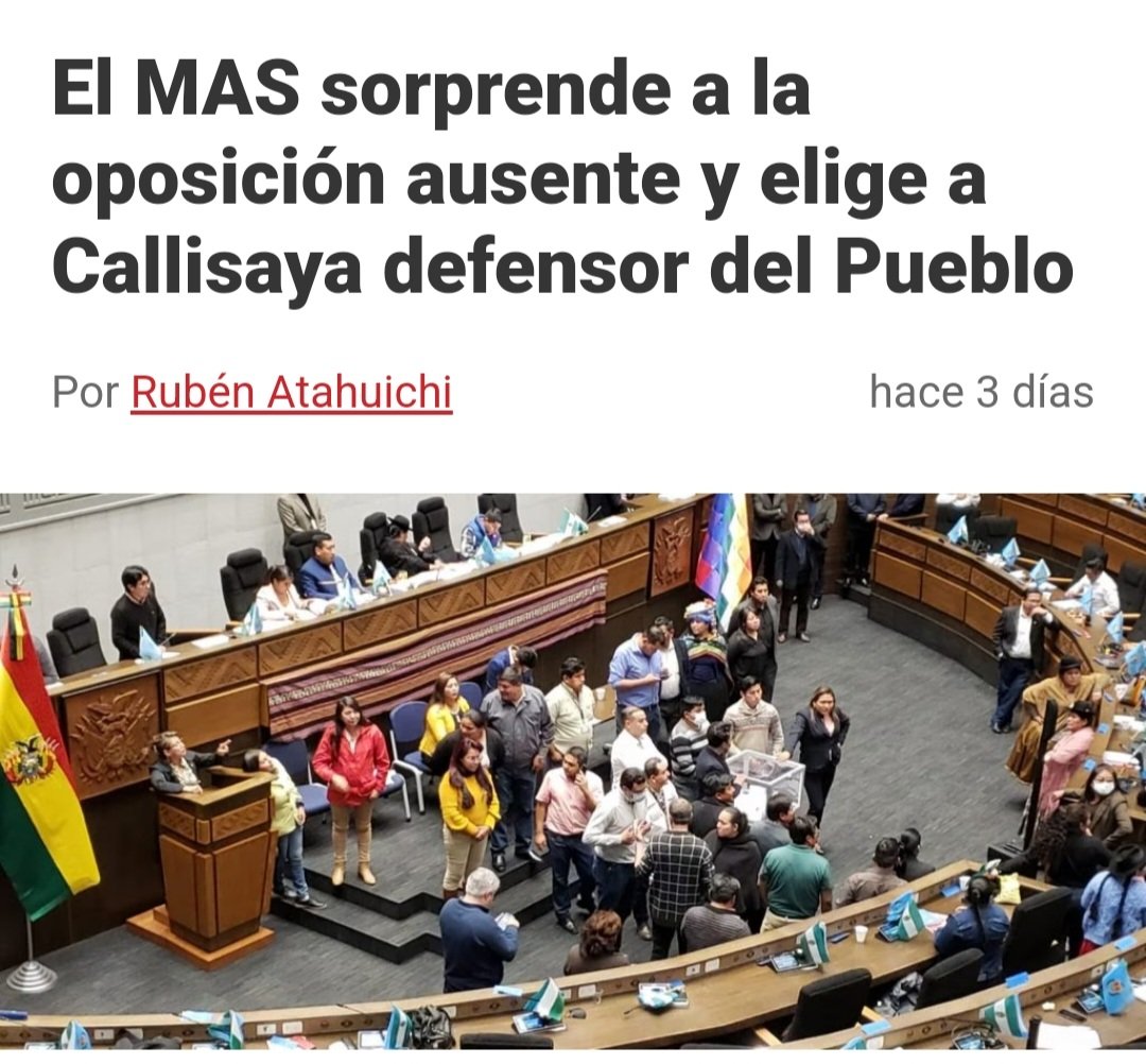 No hay sorpresas sino sorprendidos!

Me gustaría saber quienes son los diputados/senadores de oposición "sorprendidos" que el MAS aproveche sus ausencias p/ cambiar la agenda de sesión y designar un Defensor del Pueblo servil
¿quienes están "sorprendidos" por la "viveza" masista?
