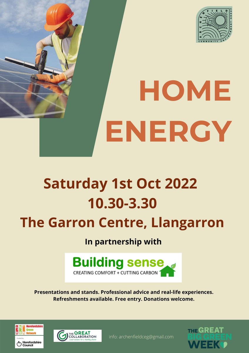 ArchenfieldCEG's tweet photo. Our Home Energy Day will include an air source heat pump demo, presentations from Building Sense @HfdsGN, Eco Solar &amp; 'lessons learnt' from a local resident who retrofitted his home. Advice on DIY quick fixes and staying cosy this winter too.  #GreenEnergy https://t.co/DWk7xqY6HJ