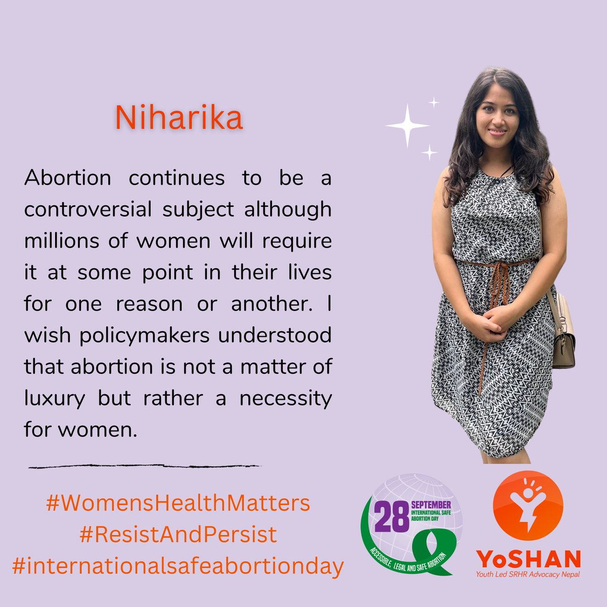 YoSHANepal's tweet photo. Here is what Niharika has to say on the issue of safe abortions.
#September28 #safeabortion #safeabortionday #ResistAndPersist #womenshealthmatters #InternationalSafeAbortionDay https://t.co/oEvjuVMIbU
