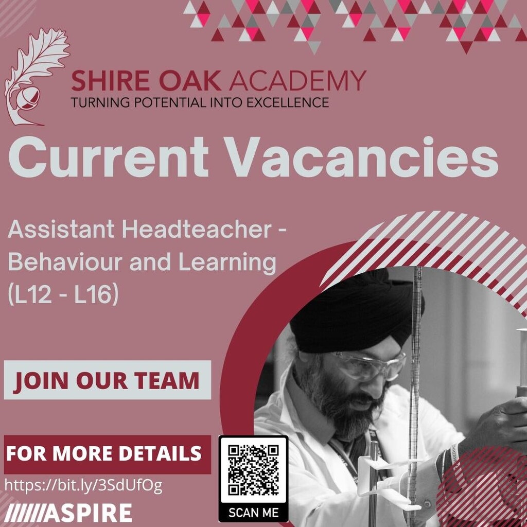 ShireOakAcademy's tweet photo. We are seeking to appoint an ambitious, creative and gifted leader who can create, monitor and develop conditions which enable effective behaviour for learning and the best possible outcomes for all students at our Academy. If this is you, then come join… https://t.co/8zBzN191Qq https://t.co/vURaufpbrL