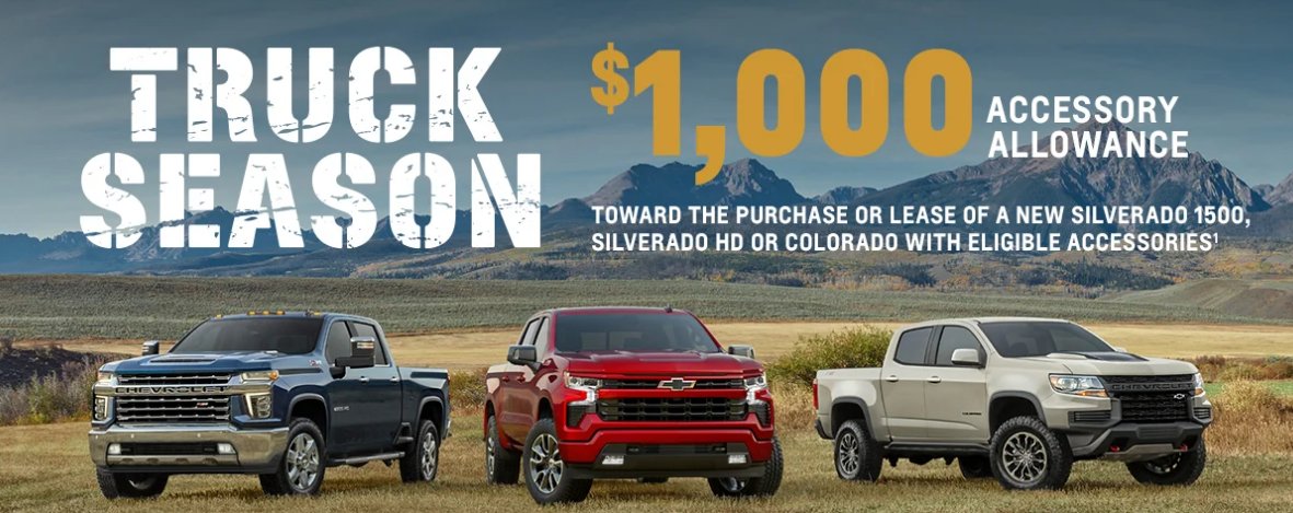 $1,000 Accessory Allowance! Visit our showroom to shop our inventory or browse online here: buff.ly/3BJqPjX #Chevy #Century3Chevy #ChevyTrucks