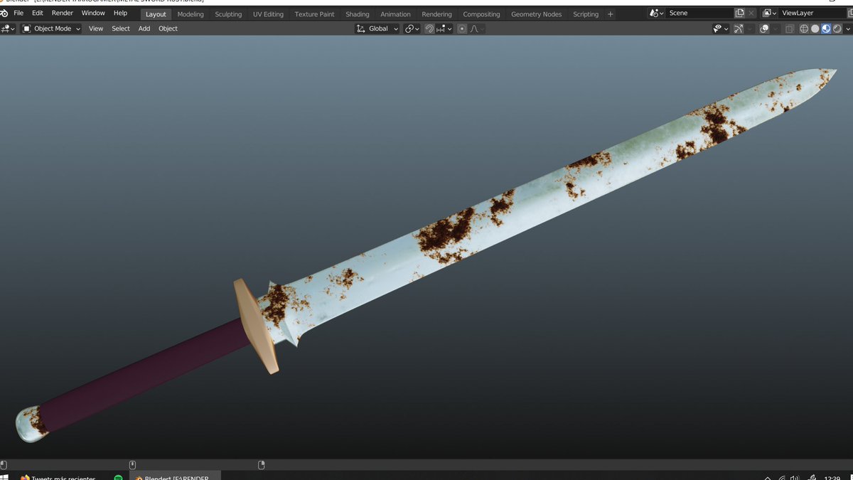 waveblender's tweet photo. la mejor espada que he hecho hasta ahora (sin referencia, solo con mi larga historia de obsesión por espadas :3) #b3d #3dmodel #sword #blade #steel #edge #material #twohanded https://t.co/BLN59I9q1F